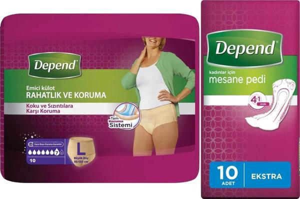 Depend Emici Külot Lohusa Pedi L - Large - Büyük Kadın (10 Lu)+Mesane Pedi Kadın Ekstra (10 Lu) - Image 1