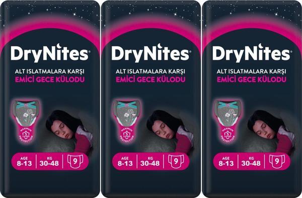 Drynites Emici Gece Külodu/Külot Bez Kız 8-13 Yaş 30-48KG Large 27 Adet 3PK*9 Alt Islatmalara Karşı - Image 1