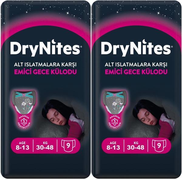 Drynites Emici Gece Külodu/Külot Bez Kız 8-13 Yaş 30-48KG Large 18 Adet 2PK*9 Alt Islatmalara Karşı - Image 1
