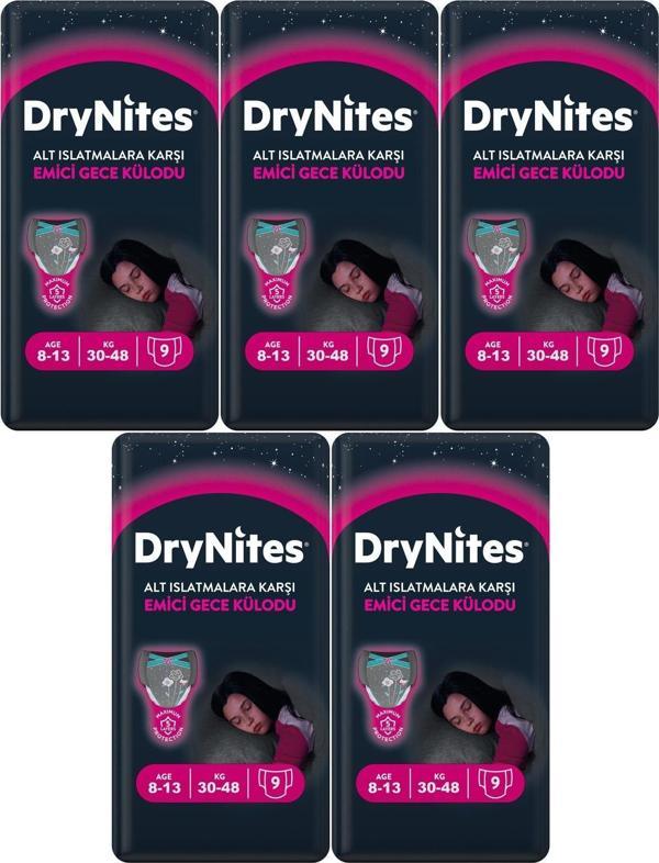 Drynites Emici Gece Külodu/Külot Bez Kız 8-13 Yaş 30-48KG Large 45 Adet 5PK*9 Alt Islatmalara Karşı - Image 1