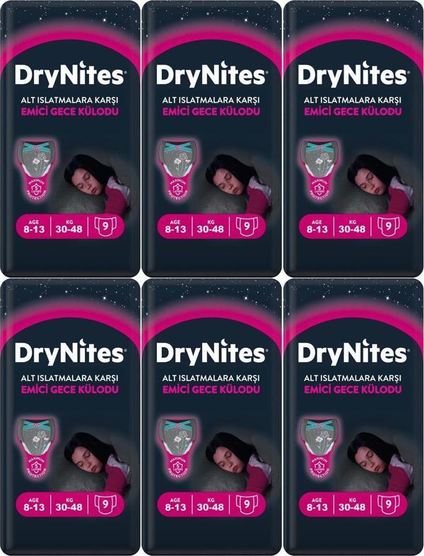 Drynites Emici Gece Külodu/Külot Bez Kız 8-13 Yaş 30-48KG Large 54 Adet 6PK*9 Alt Islatmalara Karşı - Image 1