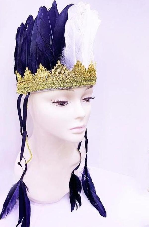 Nessiworld Siyah Beyaz Renk Tüylü Kızılderili Başlığı | Taraftar Başlığı - Image 1