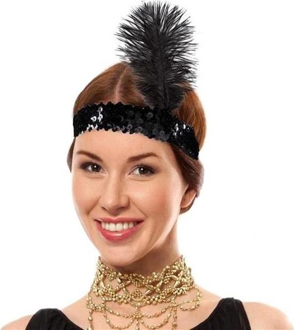 Nessiworld Siyah Renk Çarliston Başlık 90 lı Yıllar 80 li Yıllar Tüylü Saç Bandı - Image 1