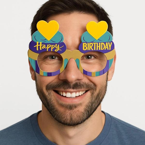 Nessiworld Cupcake Temalı Doğum Günü Renkli Karton Happy Birthday Gözlüğü 6 Adet - Image 1