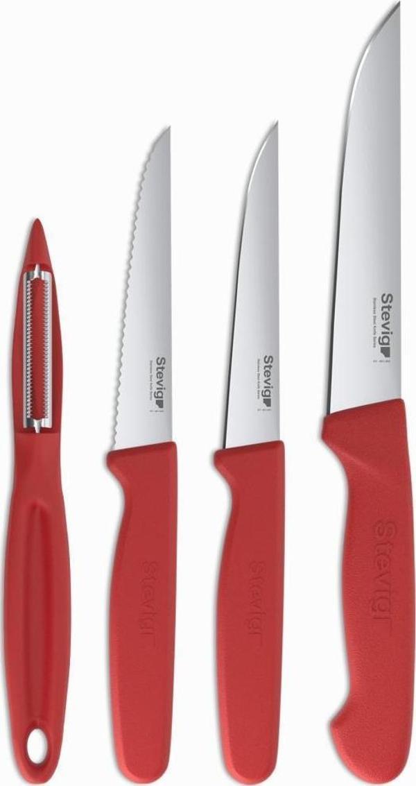 Stevig Cut 4 Fresh Sebze Soyacak ve Bıçak Seti 4 Parça Kırmızı ST-402 - Image 1