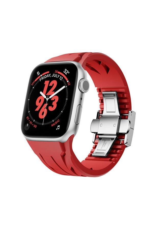 Noir318 Apple Watch 7 45Mm Krd-127 Metal Tokalı Silikon Kordon-Kırmızı - Image 1