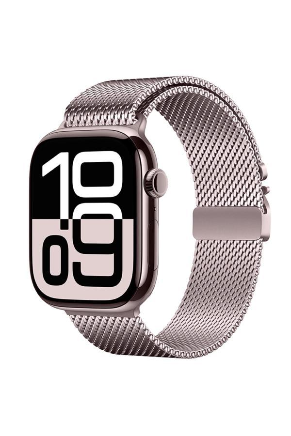 Kılıftech Apple Watch 10 46Mm Zore Krd-121 Metal Hasır Kordon-Pembe - Image 1