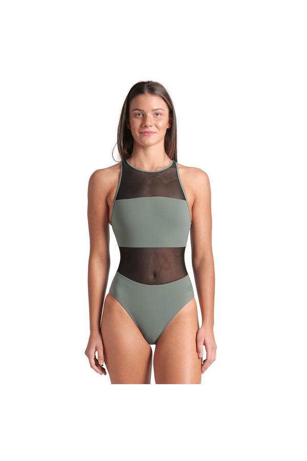 Arena Mesh Panels Swimsuit Vent Back Kadın Gri Yüzücü Mayosu 006658600 - Image 1