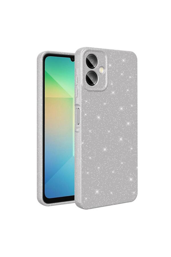 Tuva Teknoloji Galaxy A06 Kılıf Kamera Korumalı Simli Lüks Tuva Koton Kapak - Gümüş - Image 1