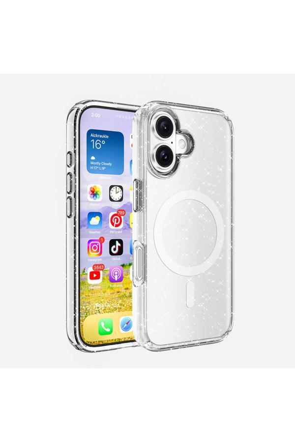 Kılıftech Apple İphone 16 Plus Kılıf Magsafe Şarj Özellikli Parlayan Simli Saydam Renkli Zore Allstar Kapak-Şe - Image 1