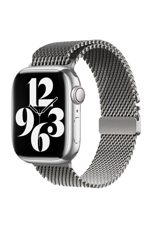 Kılıftech Watch 10 42Mm Uyumlu Zore Krd-121 Metal Hasır Kordon-Gri - Image 1