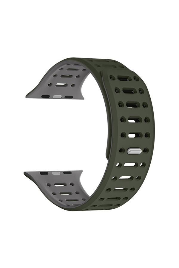 Kılıftech Watch 10 46Mm Uyumlu Zore Krd-124 Silikon Kordon Strap Kayış-Koyu Yeşil-Gri - Image 1