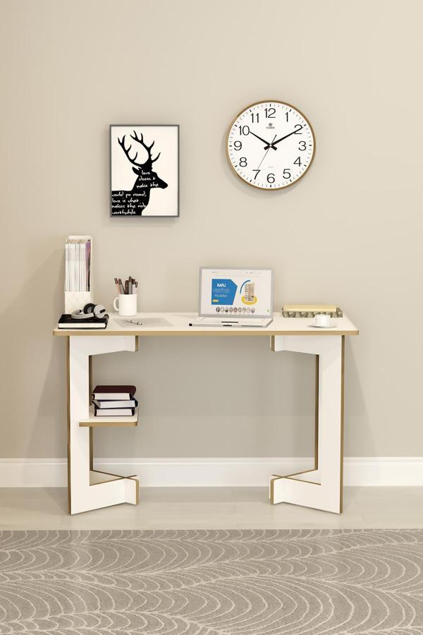 Asra Trend %100 MDFLAM Raflı Çalışma Masası Bilgisayar Ofis Ders Masası ÇM-02 BEYAZ - Image 1