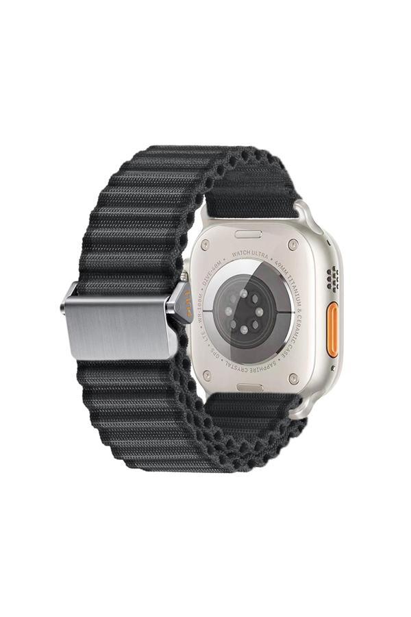 Zore Watch Ultra 49Mm Uyumlu Krd-123 Naylon Kumaş Hasır Örgülü Kordon-Siyah - Image 1