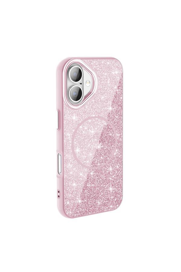 Fly Gifts İphone 16 Plus Kılıf Magsafe Şarj Özellikli Parlayan Simli Zore Okso Kapak - Pembe - Image 1