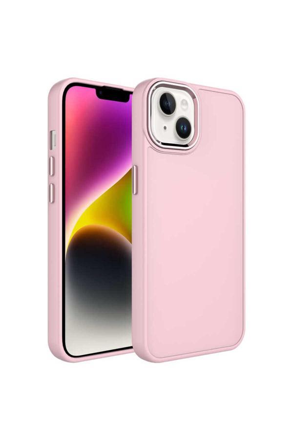 Kılıftech İphone 13 Uyumlu Metal Çerçeve Ve Buton Tasarımlı Silikon Zore Luna Kılıf-Pembe - Image 1