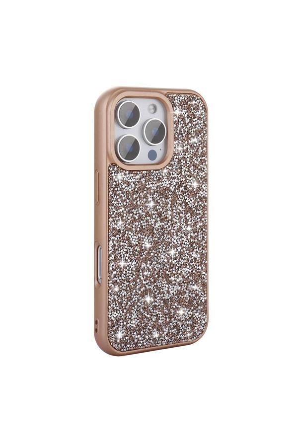 Kılıftech İphone 16 Pro Max Kılıf Parlak Taşlı Tasarım Zore Pırlanta Kapak - Gold - Image 1