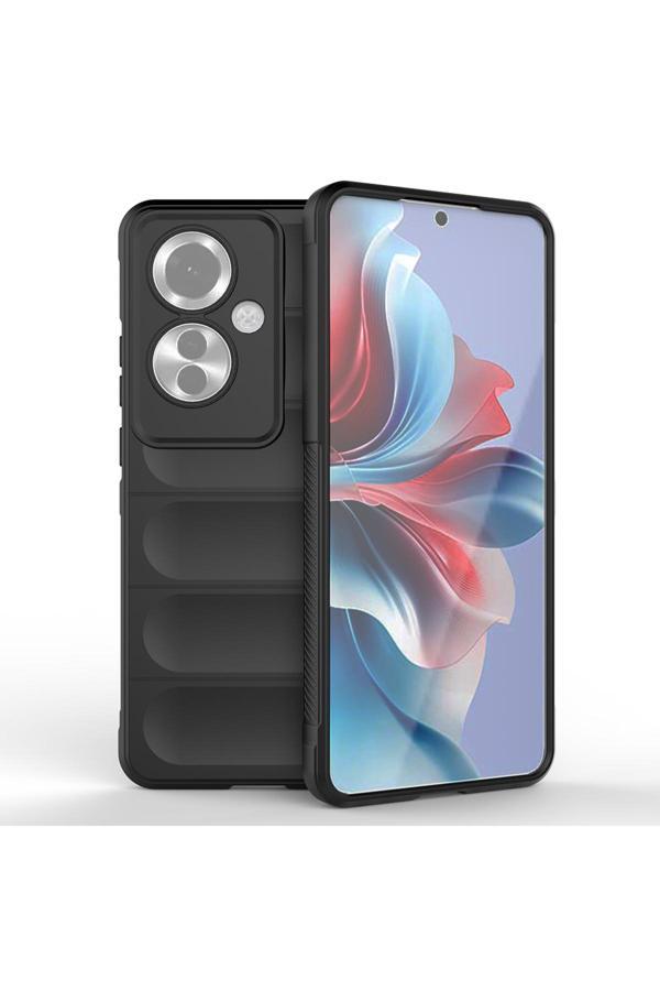 Kılıftech Reno 11F 5G Kılıf Esnek Tpu Oyuklu Arka Yüzey Tasarımlı Kth Etnik Silikon Kapak - Siyah - Image 1