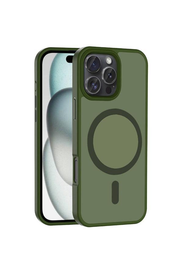 Zore İphone 16 Pro Kılıf Magsafe Şarj Özellikli Mat Arka Yüzey Sio Kapak-Koyu Yeşil - Image 1