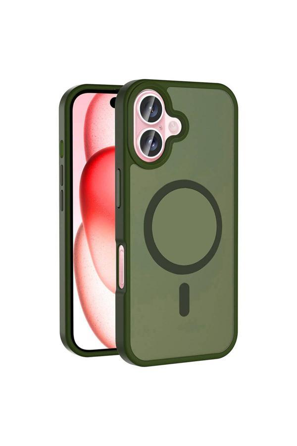 Zore İphone 16 Kılıf Magsafe Şarj Özellikli Mat Arka Yüzey Sio Kapak-Koyu Yeşil - Image 1
