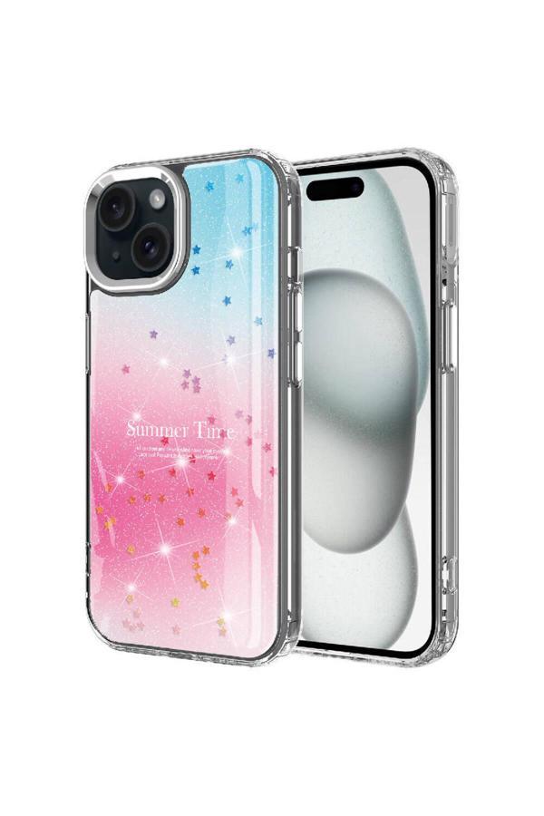 Kılıftech İphone 15 Plus Uyumlu Simli Desenli Parlak Zore Task Kılıf-Pembe - Image 1