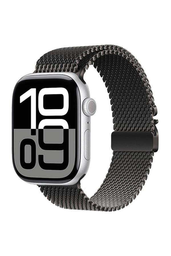 10Line Aksesuar Apple Watch 10 46Mm Zore Krd-121 Metal Hasır Kordon-Siyah - Image 1