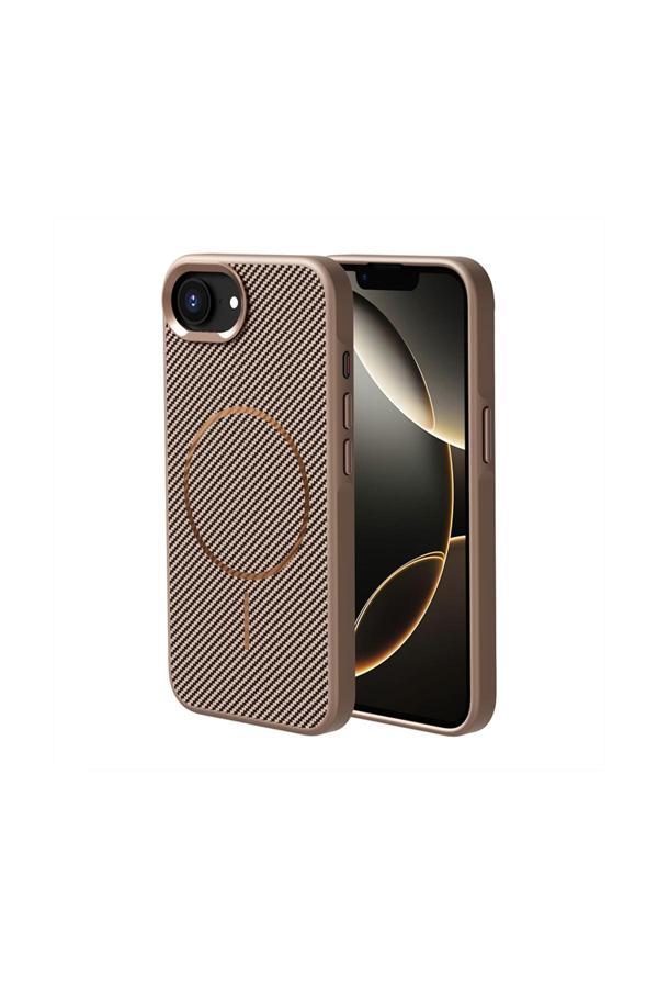 Kılıftech İphone 16E Kılıf Magsafe Şarj Özellikli Karbon Fiber Görünümlü Zore Troy Kapak - Gold - Image 1