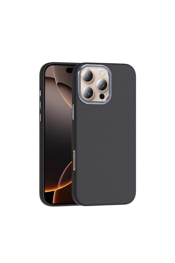 Kılıftech İphone 16 Pro Kılıf Magsafe Şarj Özellikli Karbon Fiber Görünümlü Kth Gros Kapak - Siyah - Image 1