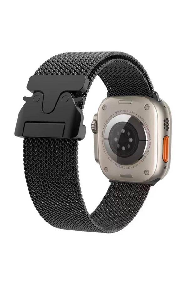 Eflink Apple Watch 7 45Mm Zore Krd-25 Metal Hasır Kordon-Siyah - Image 1