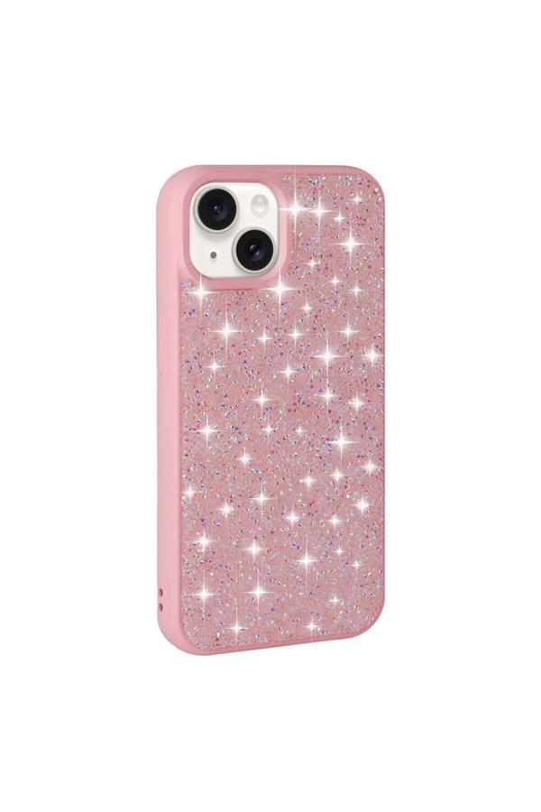 Kılıftech İphone 15 Uyumlu Parlak Taşlı Tasarım Pırlanta Zore Kılıf-Pembe - Image 1