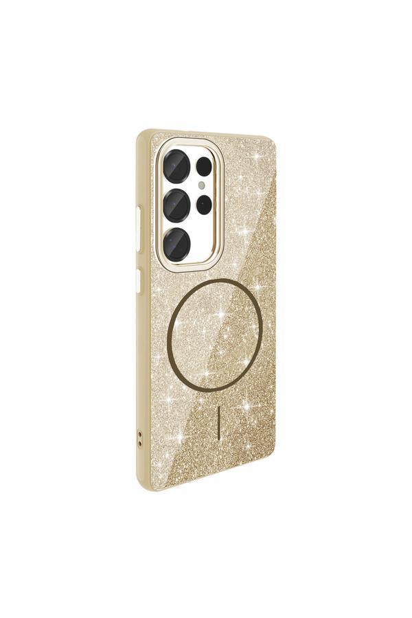 Zore Galaxy S25 Ultra Kılıf Magsafe Şarj Özellikli Parlayan Simli Okso Kapak - Gold - Image 1