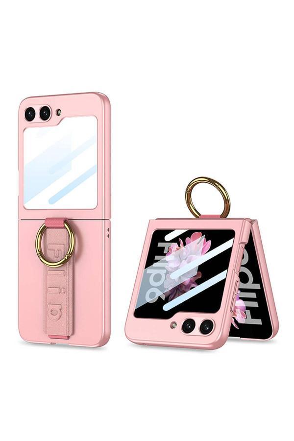 Kılıftech Galaxy Z Flip 6 Kılıf Kamera Korumalı Yüzüklü Zore Flip Ring Kıpta Kapak-Pembe - Image 1