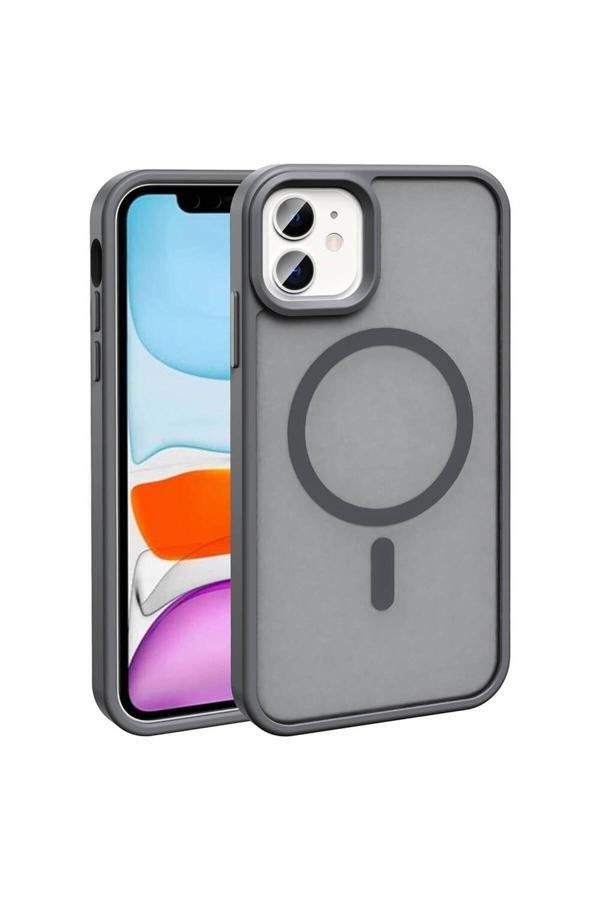Kılıftech İphone 12 Kılıf Magsafe Şarj Özellikli Mat Arka Yüzey Zore Sio Kapak-Gri - Image 1