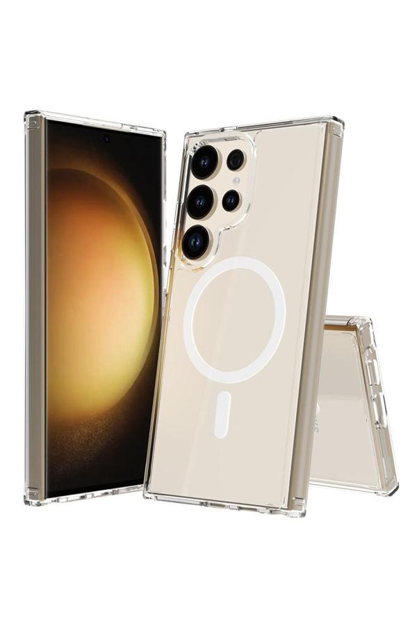 Tuva Teknoloji Galaxy S25 Ultra Uyumlu Kılıf Magsafe Şarj Özellikli Şeffaf Sert Pc Tuva Embos Kapak-Şeffaf - Image 1