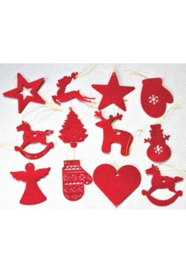 Yılbaşı Ağacı Süsü 12 li Keçe Yılbaşı Süsü Noel Süsü Christmas Ornament - Image 1