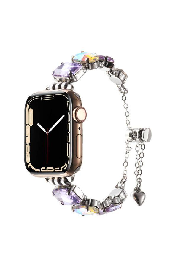 Szr Store Apple Watch 7 41Mm Zore Krd-115 Renkli Taş Tasarımlı Kordon-Lila - Image 1