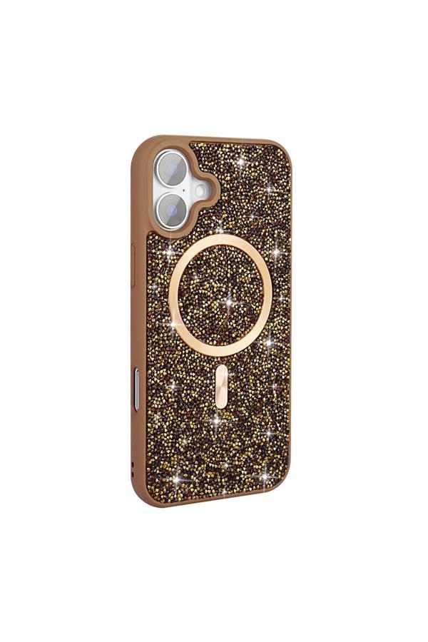 Kılıftech İphone 16 Plus Kılıf Pırlanta Tasarımlı Magsafe Şarj Özellikli Zore Mozaik Silikon Kapak - Desert Ti - Image 1