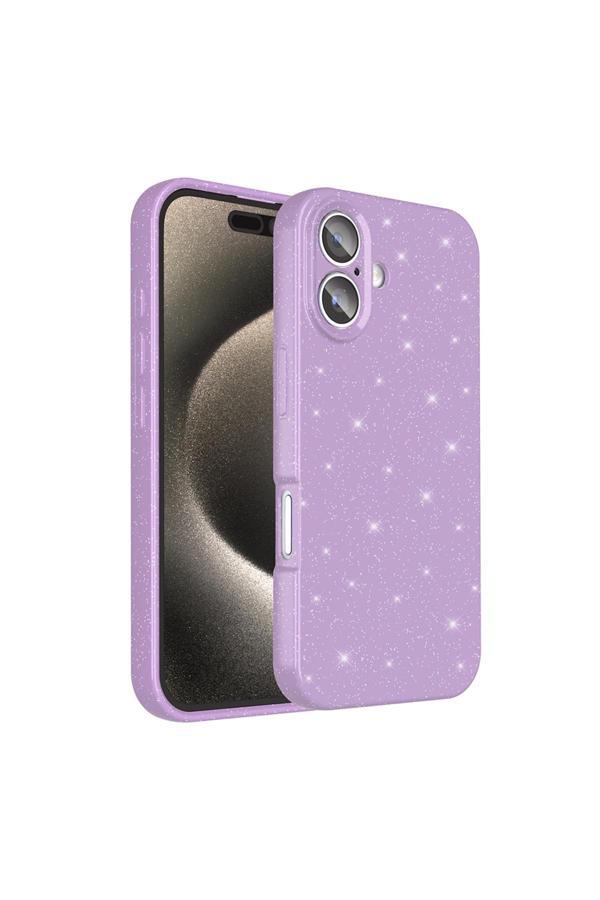 Kılıftech İphone 16 Kılıf Kamera Korumalı Simli Lüks Kth Koton Kapak - Lila - Image 1
