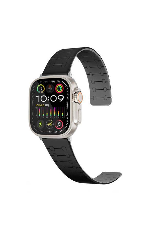 Kılıftech Apple Watch 7 45Mm Zore Krd-111 Çizgili Desenli Silikon Kordon-Siyah - Image 1