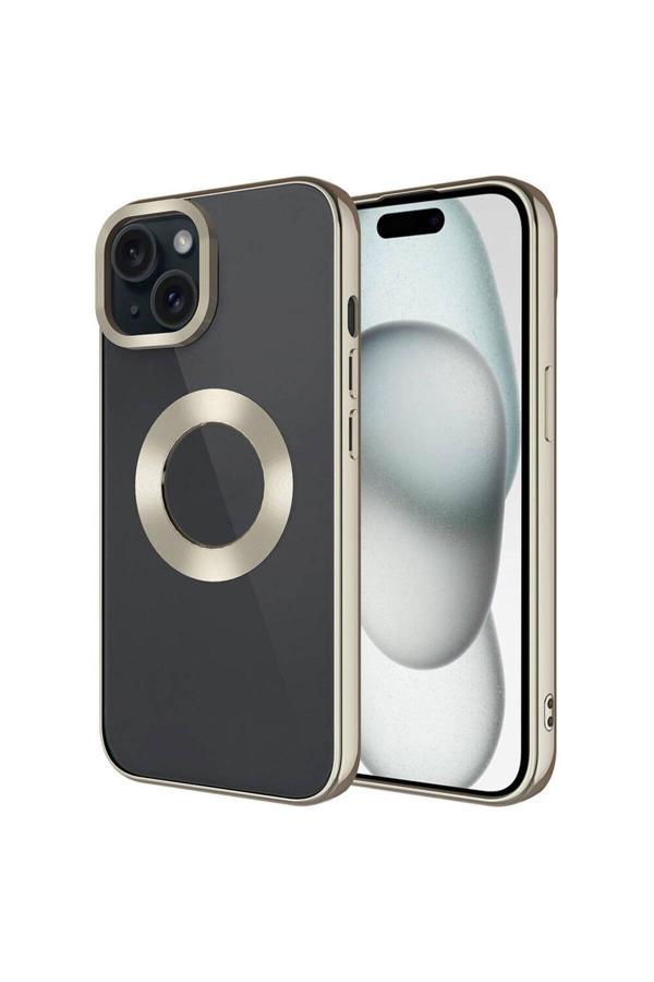 Kılıftech İphone 15 Plus Uyumlu Tek Kamera Çerçeveli Logo Gösteren Zore Omega Kılıf-Titanyum - Image 1