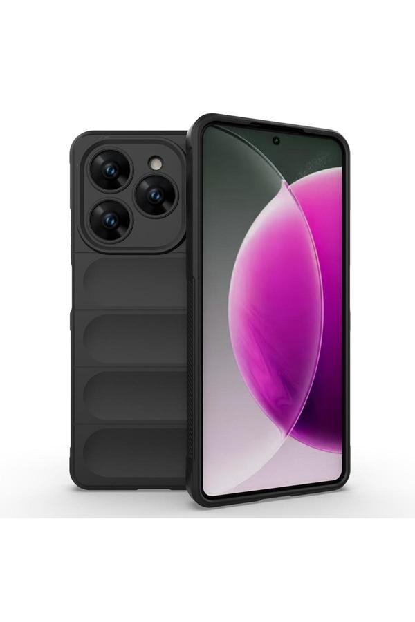 Kılıftech Tecno Spark 20 Pro 4G Kılıf Esnek Tpu Oyuklu Arka Yüzey Tasarımlı Kth Etnik Silikon Kapak - Siyah - Image 1