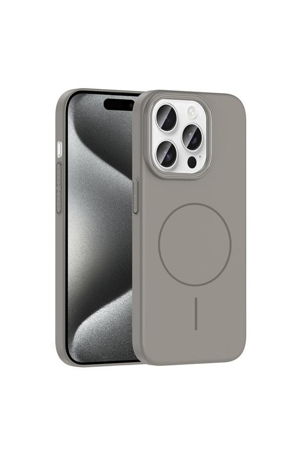 Kılıftech İphone 15 Pro Max Kılıf Magsafe Şarj Özellikli Zore Ruby Silikon Kapak - Gri - Image 1