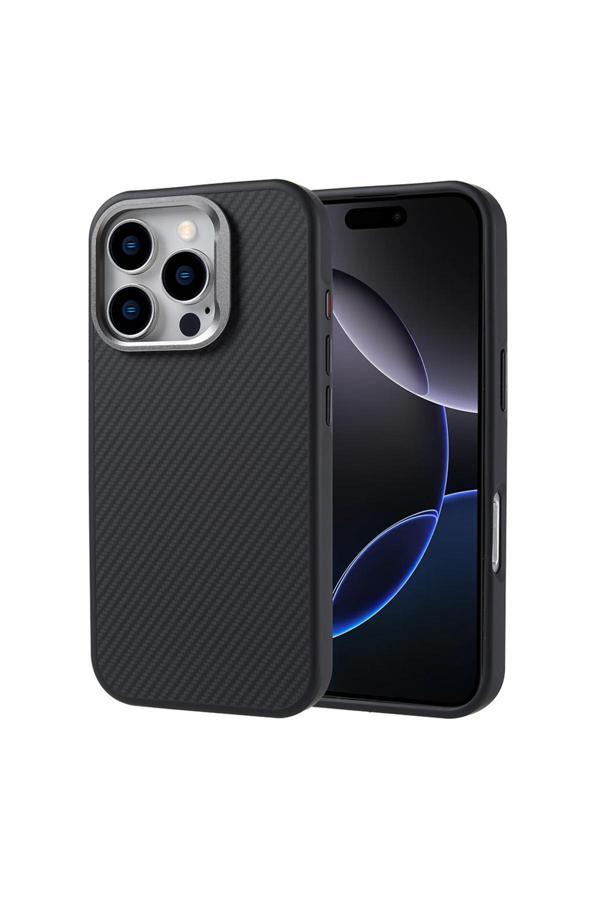 Kılıftech İphone 16 Pro Kılıf Magsafe Şarj Özellikli Karbon Fiber Görünümlü Zore Troy Kapak-Siyah - Image 1