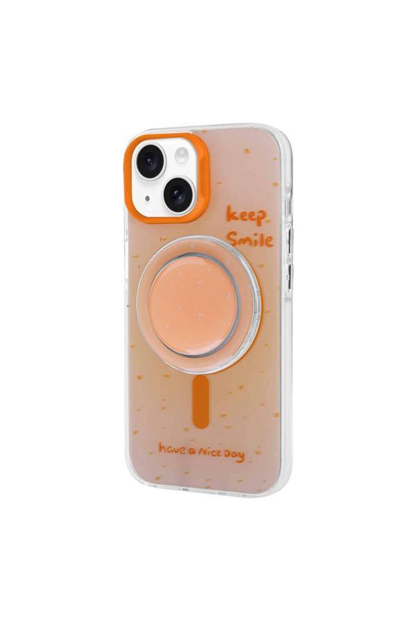 Zore İphone 15 Magsafe Şarj Özellikli Tak-Çıkar Pop Soketli Tiktok Kılıf-Turuncu - Image 1