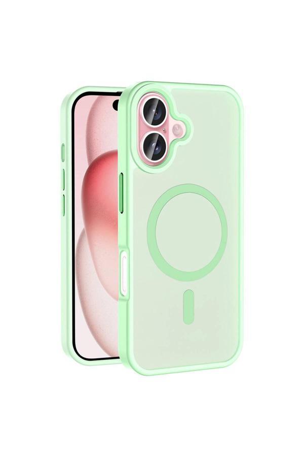 Kılıftech İphone 16 Plus Kılıf Magsafe Şarj Özellikli Mat Arka Yüzey Zore Sio Kapak-Açık Yeşil - Image 1