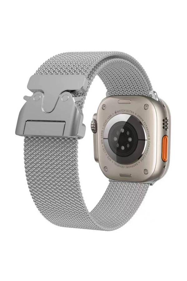 Kılıftech Apple Watch 10 46Mm Zore Krd-25 Metal Hasır Kordon-Gümüş - Image 1