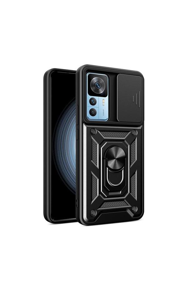 Kılıftech Mi 12T Kılıf Magnetik Standlı Kamera Korumalı Kth Sürgülü Vega Kapak - Siyah - Image 1