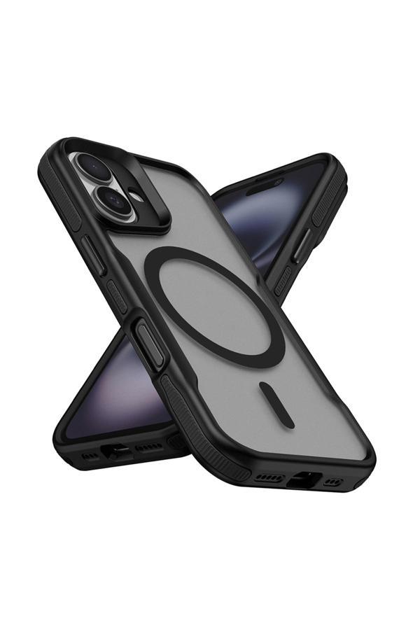 Kılıftech İphone 16 Plus Uyumlu Magsafe Şarj Özellikli Renkli Kenar Airbag Şeritli Zore Lamer Kapak-Siyah - Image 1