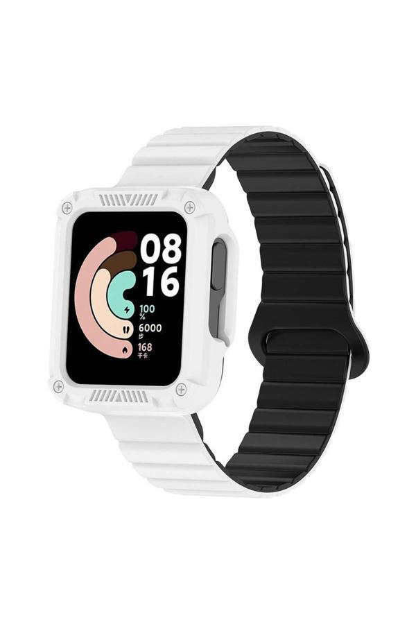 Eflink Xiaomi Redmi Watch 2 Silikon Kordon Zore Krd-105 Strap Kayış-Beyaz-Siyah - Image 1