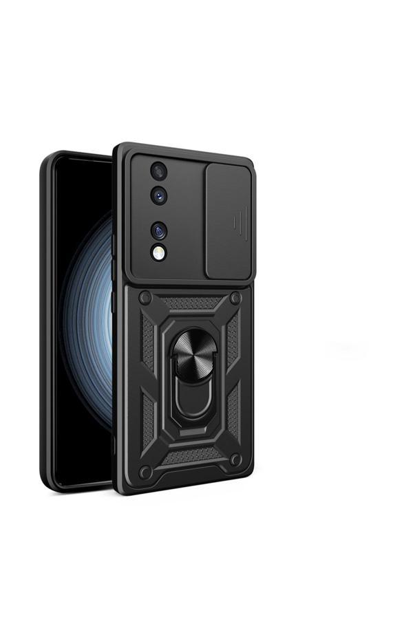 Kılıftech Honor 70 Uyumlu Kılıf Magnetik Standlı Kamera Korumalı Zore Sürgülü Vega Kapak-Siyah - Image 1